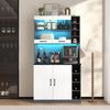 Ulife Küchenbuffet Küchenschrank, Buffet mit LED-Ambiente-Beleuchtung und Kabellöchern Küchen-Highboard aus Holz, viel Platz für Mikrowelle Bild 4