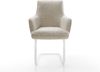 Freischwinger Heira-Flex mit Armlehnen Webstoff Soft Beige Freischwinger flach Weiß Taschenfederkern Bild 2