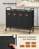 SONGMICS Wäschekorb mit Rollen, Wäschesammler 4 Fächer, 200 L Wäschesortierer, beweglicher Wäschewagen, 5 Etiketten, für Waschküche, Schlafzimmer, Badezimmer, tintenschwarz Bild 2