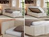 Jugendbett 90x200 ARVO Polsterbett mit Bettkasten, Stauraum & Gasdruckfeder, Modernes Design mit Kopfteil, Pocket Matratze - Creme Plüsch - VIRE LUX - Links Seite Bild 2