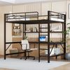Hochbett, 140*200 cm, Geländer, Trittleiter, mit usb und Steckdose, Mit LED-Leuchten, Schreibtisch, mehrstöckiges Regal, ohne Matratze, Metall, Schwarz Bild 5