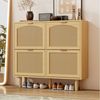Flieks Schuhschrank mit 4 Rattan-Klappen und Metallgriffen (B100/T25/H90,3 cm, 1-St, ca 16 Paar Schuhe) Schuhregal Schuhkipper Schuhkommode Holz, Massivholzbeine Bild 3