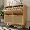 Flieks Schuhschrank mit 4 Rattan-Klappen und Metallgriffen (B100/T25/H90,3 cm, 1-St, ca 16 Paar Schuhe) Schuhregal Schuhkipper Schuhkommode Holz, Massivholzbeine Bild 5