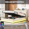 Merax LED Polsterbett 140*200 cm mit USB-Ladeanschluss und Hydraulischer Lagerung, Hautfreundlicher Leinenstoff Beige Bild 5