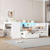 90x200 Holz-Plattformbett mit Ablageflächen, Schubladen, Ladestation und gepolstertem Kopfteil, Mit bunten LED-Leuchten, Weiß Bild 3