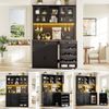 Merax 140cm Küchenschrank mit Rollwagen, Hochschrank mit LED-Beleuchtung, Pantryschrank mit Weinglasregal & Weinregal, Beleuchteter Sideboard Schrank, schwarz Bild 3