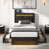 Polsterbett 90x200 cm mit Stauraum und LED-Beleuchtung – PU-Litschi schwarz mit integriertem USB-Ladeanschluss Bild 2