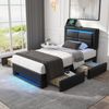 Polsterbett 90x200 cm mit Stauraum und LED-Beleuchtung – PU-Litschi schwarz mit integriertem USB-Ladeanschluss Bild 3