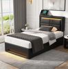 Polsterbett 90x200 cm mit Stauraum und LED-Beleuchtung – PU-Litschi schwarz mit integriertem USB-Ladeanschluss Bild 4