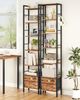 Bücherregal, 7 vertikale Regale mit 1 Zusammenklappbare Stoffschubladenund 4 Haken, offene Regale, Metallrahmen, geeignet für Arbeitszimmer, Wohnzimmer Vintagebraun-Schwarz Bild 5