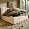 Polsterbett 160x200 cm mit Bettkasten, USB/Type-C-Ladestation und Becherhalter, Leinen Beige, ohne Matratze Bild 2