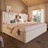 Polsterbett 160x200 cm mit Bettkasten, USB/Type-C-Ladestation und Becherhalter, Leinen Beige, ohne Matratze Bild 4