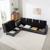 Modulares Sofa Cord Ecksofa 6-Sitzer L U Form mit Stauraum USB Ladeanschluss Getränkehalter Wohnzimmer Couch,Grau Bild 5