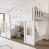 Merax Kinderbett 90 x 200 cm Hochbett Jugendbett Einzelbett mit Stauraumtreppe und Fenster, Weiß Bild 3
