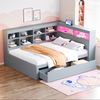 Multifunktionales Holzbett 140x200 cm mit LED, USB-Anschluss, Stauraum, Schlafsofa, Doppelbett, Massivholz,Grau Bild 2