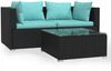 3-tlg. Garten-Lounge-Set mit Auflagen Schwarz Poly Rattan Bild 3