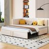 L-förmiges Schlafsofa 90x200 cm mit ausziehbarem Gästebett – Samt Sofa mit Stauraum, Jugendbett, Klappsofa in Beige Bild 2