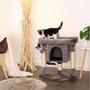 lionto Kratzbaum für Katzen mit Höhle & 2 Plüschballen inkl. Glöckchen, Höhe 60 cm, Katzenbaum mit robustem Sisalseil & weichem Plüsch, gemütliche Liegefläche, für kleine & große Katzen, dunkelgrau Bild 2