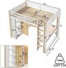 Merax Hochbett, Kinderbett 140x200cm, Mit LED-Leuchten, Kleiderschrank, Regal, Schreibtisch, ohne Matratze, Weiß+Natur Bild 4