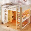 Merax Hochbett, Kinderbett 140x200cm, Mit LED-Leuchten, Kleiderschrank, Regal, Schreibtisch, ohne Matratze, Weiß+Natur Bild 3