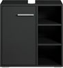 Badplaats Waschbeckenunterschrank Neptunus 60x30 cm Schwarz Matt - Stehender Badezimmerschrank mit 1 Tür und offenen Fächern Bild 3