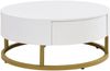 Goldener Satztisch, hochklappbare Couchtischkombination,Beistelltisch mit zwei Schubladen. 2-teiliges Set,70×70×42/56.5+60×60×27 cm, Weiß+ Holzfarbe Bild 3
