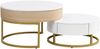 Goldener Satztisch, hochklappbare Couchtischkombination,Beistelltisch mit zwei Schubladen. 2-teiliges Set,70×70×42/56.5+60×60×27 cm, Weiß+ Holzfarbe Bild 2