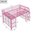 Merax Hochbett Kinderbett 90x200cm aus Metall mit Stauraum, Bett mit breiter Treppe, abgerundeten Ecken, Schubladen und Regalen, Rosa Bild 4