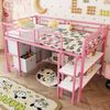 Merax Hochbett Kinderbett 90x200cm aus Metall mit Stauraum, Bett mit breiter Treppe, abgerundeten Ecken, Schubladen und Regalen, Rosa Bild 2