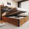 Bettgestell 140x200 cm mit Stauraum & USB – Polsterkopfteil, hydraulische Hubfunktion, Metall-Holz-Design Bild 3
