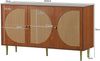 Sideboard B 129,8 x T 40 x H 76 cm in Walnussoptik mit 3 Türen & Rattan-Fronten Bild 3