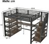 Hochbett mit RGB LED-Streifen, Schreibtisch, Lattenrost, Regal und USB, Treppe mit Regal, 140x200 cm, Kinderbett mit Rausfallschutz, Metallbett Bild 4
