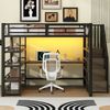 Hochbett mit RGB LED-Streifen, Schreibtisch, Lattenrost, Regal und USB, Treppe mit Regal, 140x200 cm, Kinderbett mit Rausfallschutz, Metallbett Bild 2