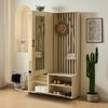 Merax Garderobenschrank mit Spiegel und Sitzbank –Modernes Flurmöbel-Set mit ausziehbarer Kleiderstange, Schuhablage, 4 Haken und Polsterbank, Holzfarbe Bild 2
