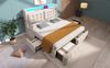 Polsterbett 180×200 cm mit LED, USB/Typ‑C & 4 Schubladen, Baumwoll-Leinen-Bezug, Beige Bild 2