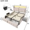 Polsterbett 180×200 cm mit LED, USB/Typ‑C & 4 Schubladen, Baumwoll-Leinen-Bezug, Beige Bild 3