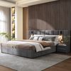 Polsterbett 180×200 cm aus Samt-Stoff mit Stauraum, LED-Leselicht und USB-Anschluss, grau Bild 2