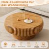 TWSOUL Couchtisch rund 70 cm modern, Wohnzimmertisch Holzoptik Rillenstruktur, braun, 70×35 cm Bild 4
