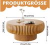 TWSOUL Couchtisch rund 70 cm modern, Wohnzimmertisch Holzoptik Rillenstruktur, braun, 70×35 cm Bild 2