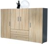 Highboard Nora Anrichte mit 2 Schubladen und 4 Türen mit insgesamt 8 Fächer dahinter, Anthrazit matt/Eiche sägerau (166,5 x 106,5 x 35 cm) Bild 2