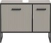 welltime Waschbeckenunterschrank LOCRI, Höhe 63 cm, 2 Türen, 2 Einlegeböden, mit Siphonausschnitt (1-St, industrial Look mit Rillenoptik & Metall Kufen) Badmöbel, Badschrank, Badkommode, Kommode, Schrank, Bad, Badezimmer Bild 4