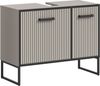 welltime Waschbeckenunterschrank LOCRI, Höhe 63 cm, 2 Türen, 2 Einlegeböden, mit Siphonausschnitt (1-St, industrial Look mit Rillenoptik & Metall Kufen) Badmöbel, Badschrank, Badkommode, Kommode, Schrank, Bad, Badezimmer Bild 2