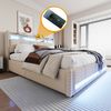 Merax Polsterbett Doppelbett 180*200cm mit LED-Beleuchtung und USB-Steckdose, Mit Hydraulik für die Lagerung, Leinen Beige Bild 2