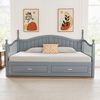 Bett 90x190 cm aus Kiefernholz als Ausziehbett mit Stauraum – geschwungene Rückenlehne und römische Säulen-Armlehnen Bild 2