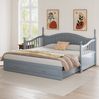 Bett 90x190 cm aus Kiefernholz als Ausziehbett mit Stauraum – geschwungene Rückenlehne und römische Säulen-Armlehnen Bild 3