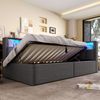 Stauraumbett mit LED-Beleuchtung, Lattenrost, Stauraum, Regal, USB und Type-C Anschlüssen, 90x200cm, Polsterbett, Einzelbett, Schlafsofa, Leinen Bild 5