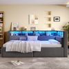 Stauraumbett mit LED-Beleuchtung, Lattenrost, Stauraum, Regal, USB und Type-C Anschlüssen, 90x200cm, Polsterbett, Einzelbett, Schlafsofa, Leinen Bild 3