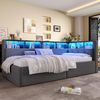 Stauraumbett mit LED-Beleuchtung, Lattenrost, Stauraum, Regal, USB und Type-C Anschlüssen, 90x200cm, Polsterbett, Einzelbett, Schlafsofa, Leinen Bild 4