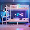 Flieks Etagenbett, Kinderbett Metallbett 140x200 cm mit Stauraumregal Schreibtisch LED&USB Bild 2