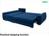MEBLINI Schlafcouch mit Bettkasten - FURLA - 250x151x90cm Links - Blau Samt - Kleines Ecksofa mit Schlaffunktion - Sofa mit Relaxfunktion und Kissen - Kleine Couch L-Form - Eckcouch Bild 4